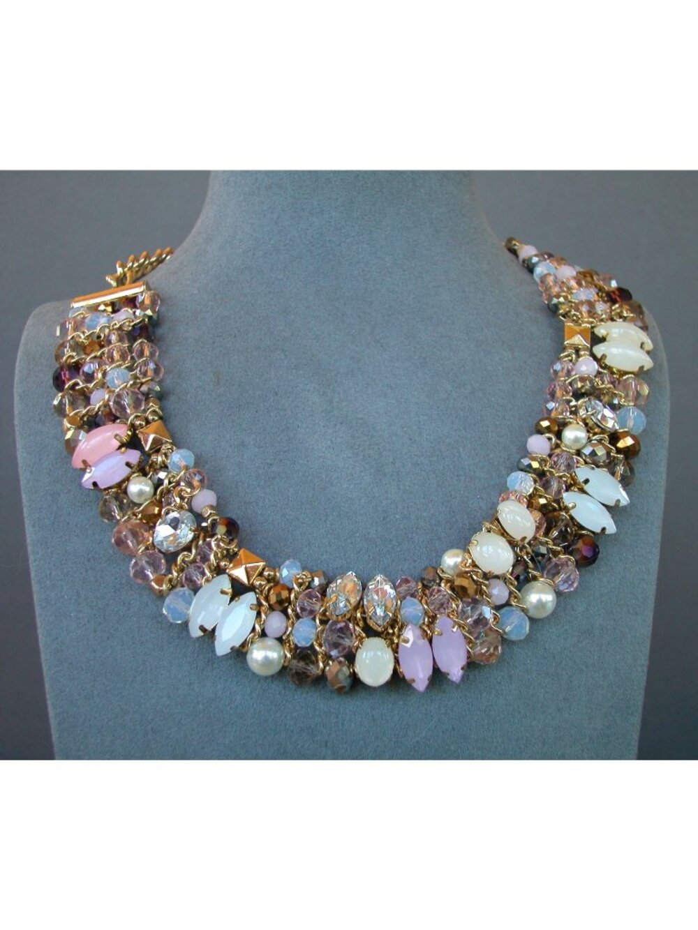 Four Strand Crystal & Pearl Statement Bib with 2 Pair of Earrings